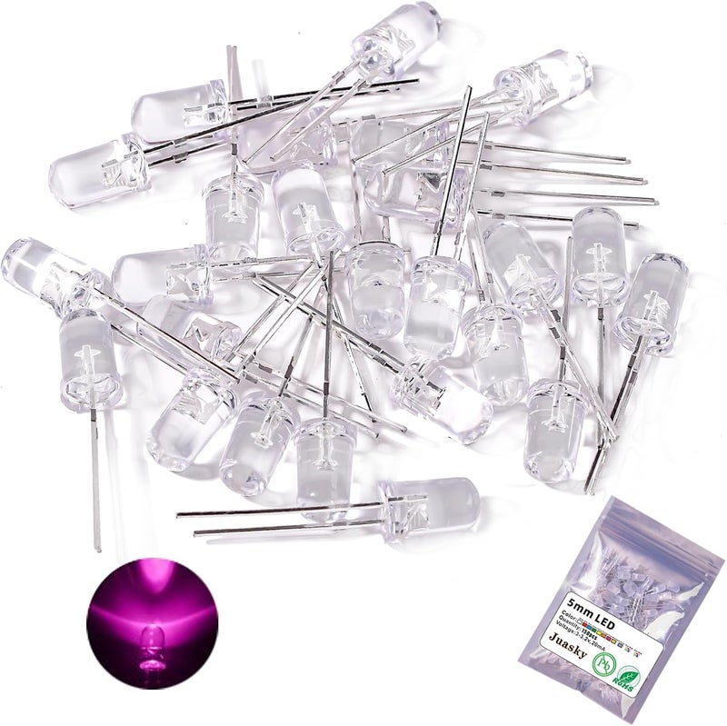 Juasky 150pcs 5mm LED Diode Lights,Pink LED Light Emitting Diodes for Science Experiment DIY Projects - Image 1